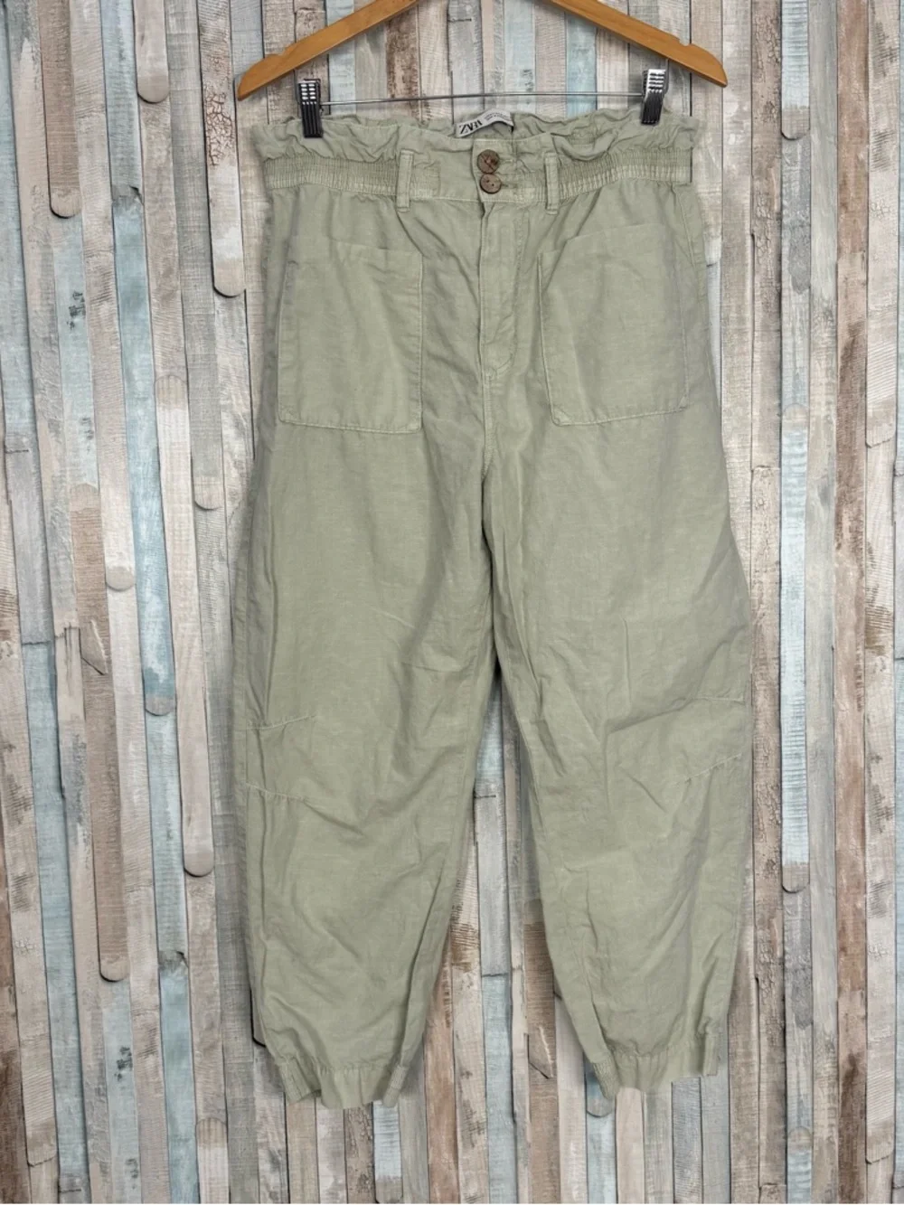 Zara 10 Cotton & Linen Trouser Pants Paperbag High Waist Spring Baggy Carrot Leg